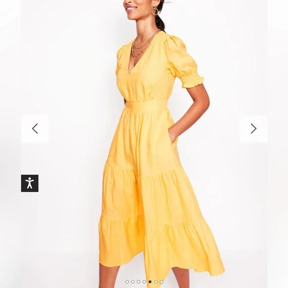 Boden Anna Linen Tiered Midi Dress in Buttermilk Yellow - Picture 2 of 10